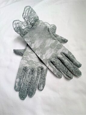 New Gray Sage Floral Lace Gloves Women Elegant Vintage Wedding Party